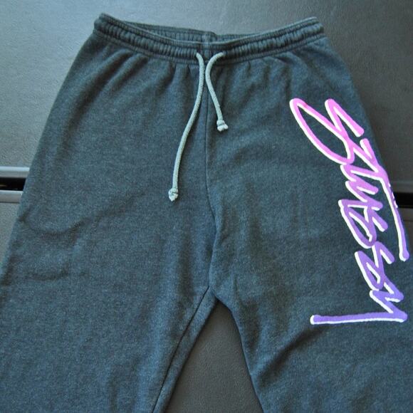 Stussy X-Small Gray & Purple Script Jogger Sweatpants w/ Drawstring - Picture 2 of 9